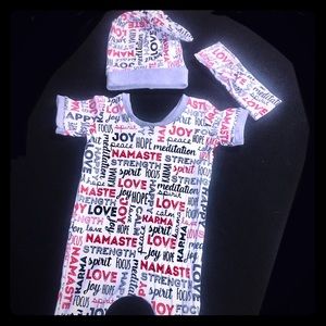 Handmade yoga love Romper set 6/9 mth